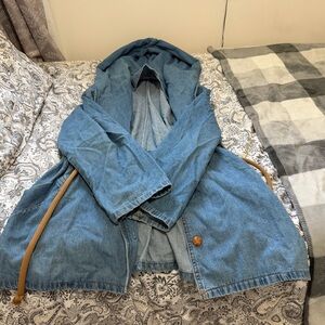 Denim Hooded Trench Coat - Light Blue
